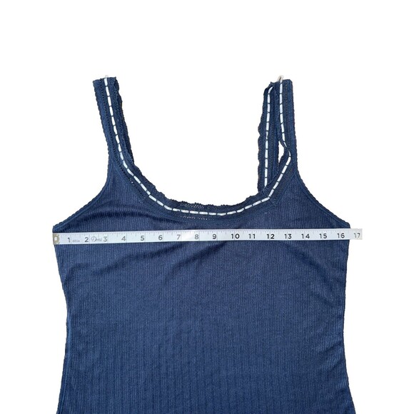 Free People Intimately Only You Ribbed Lace Trim Tank Top Navy Blue Women’s Sz L - Picture 9 of 10
